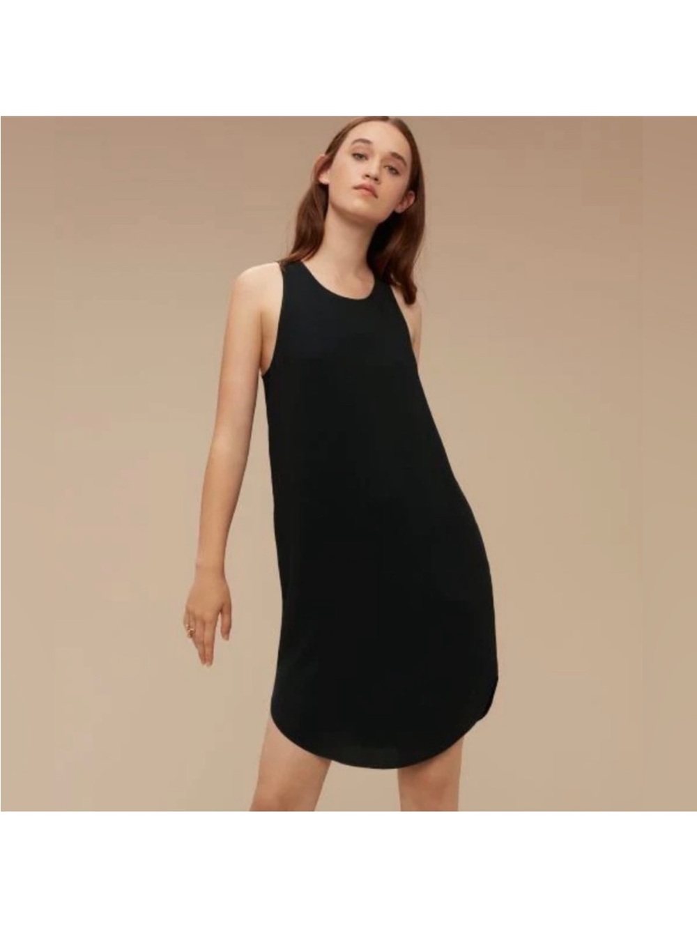 Artizia Wilfred Sleeveless Racerback Little Black Japanese Crepe Shift Dress (S)